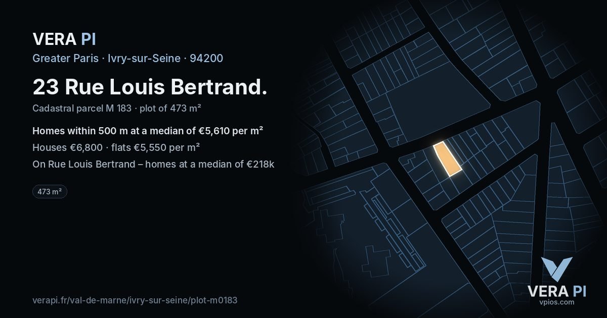 23 Rue Louis Bertrand, Ivry-sur-Seine at night – the plot lit, the parcels around coloured by the prices near them