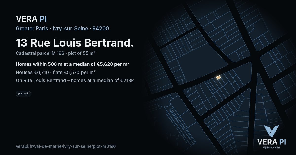 13 Rue Louis Bertrand, Ivry-sur-Seine at night – the plot lit, the parcels around coloured by the prices near them