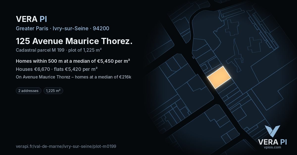 125 Avenue Maurice Thorez, Ivry-sur-Seine at night – the plot lit, the parcels around coloured by the prices near them