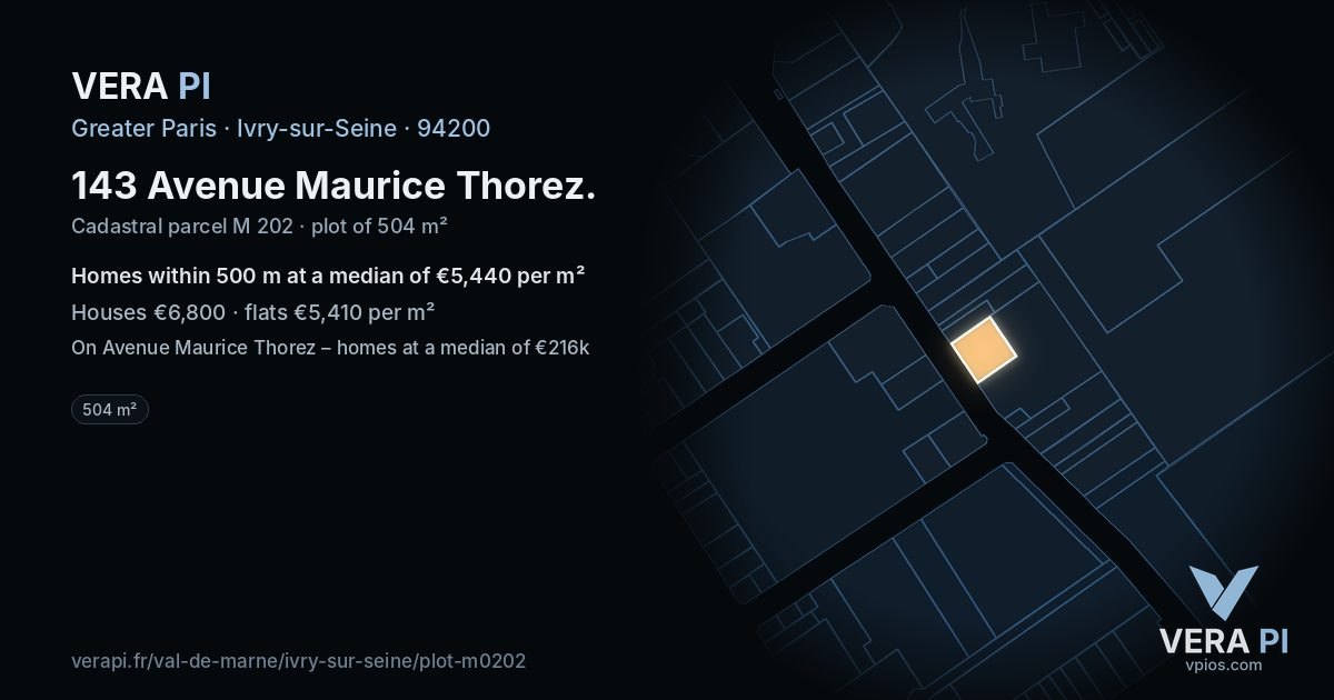 143 Avenue Maurice Thorez, Ivry-sur-Seine at night – the plot lit, the parcels around coloured by the prices near them