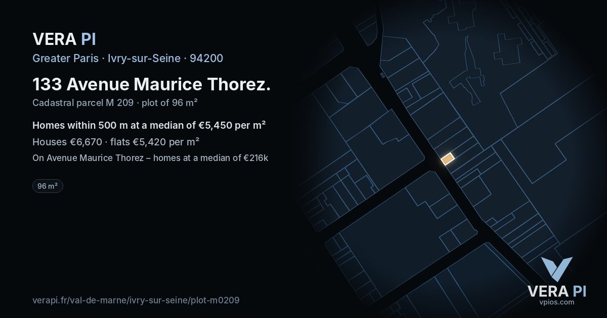 133 Avenue Maurice Thorez, Ivry-sur-Seine at night – the plot lit, the parcels around coloured by the prices near them