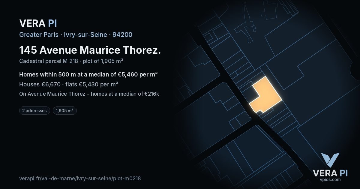 145 Avenue Maurice Thorez, Ivry-sur-Seine at night – the plot lit, the parcels around coloured by the prices near them
