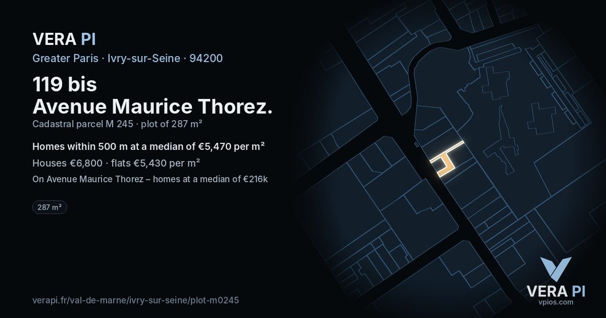 119 bis Avenue Maurice Thorez, Ivry-sur-Seine at night – the plot lit, the parcels around coloured by the prices near them