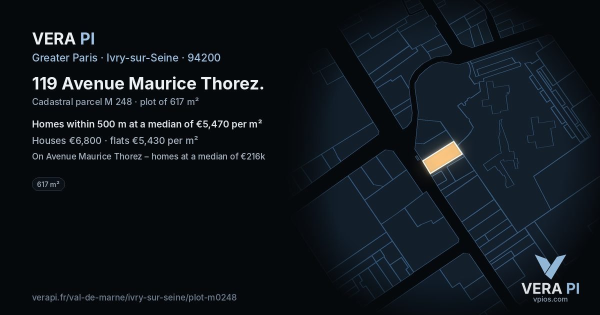 119 Avenue Maurice Thorez, Ivry-sur-Seine at night – the plot lit, the parcels around coloured by the prices near them