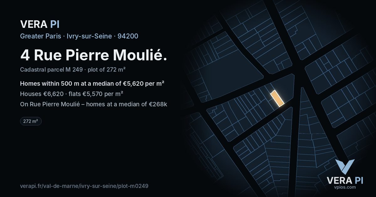 4 Rue Pierre Moulié, Ivry-sur-Seine at night – the plot lit, the parcels around coloured by the prices near them