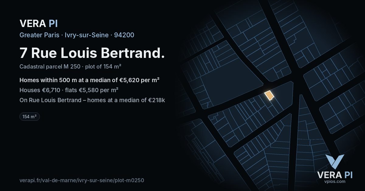 7 Rue Louis Bertrand, Ivry-sur-Seine at night – the plot lit, the parcels around coloured by the prices near them