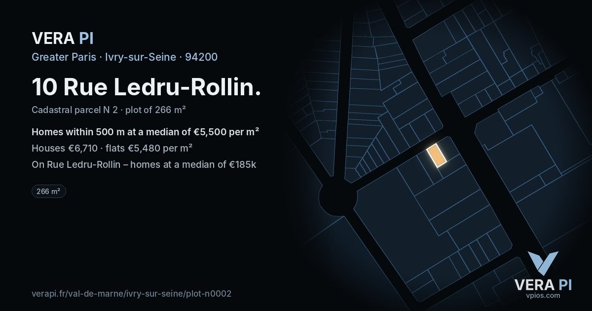 10 Rue Ledru-Rollin, Ivry-sur-Seine at night – the plot lit, the parcels around coloured by the prices near them