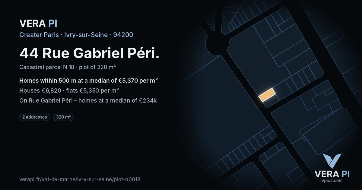44 Rue Gabriel Péri, Ivry-sur-Seine at night – the plot lit, the parcels around coloured by the prices near them