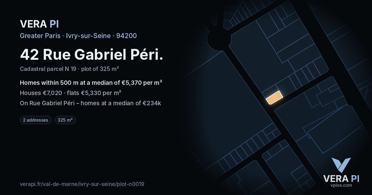 42 Rue Gabriel Péri, Ivry-sur-Seine at night – the plot lit, the parcels around coloured by the prices near them
