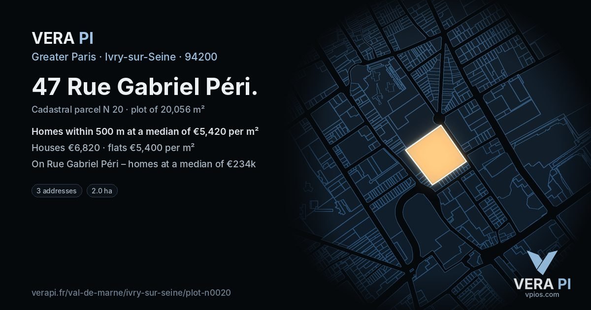 47 Rue Gabriel Péri, Ivry-sur-Seine at night – the plot lit, the parcels around coloured by the prices near them