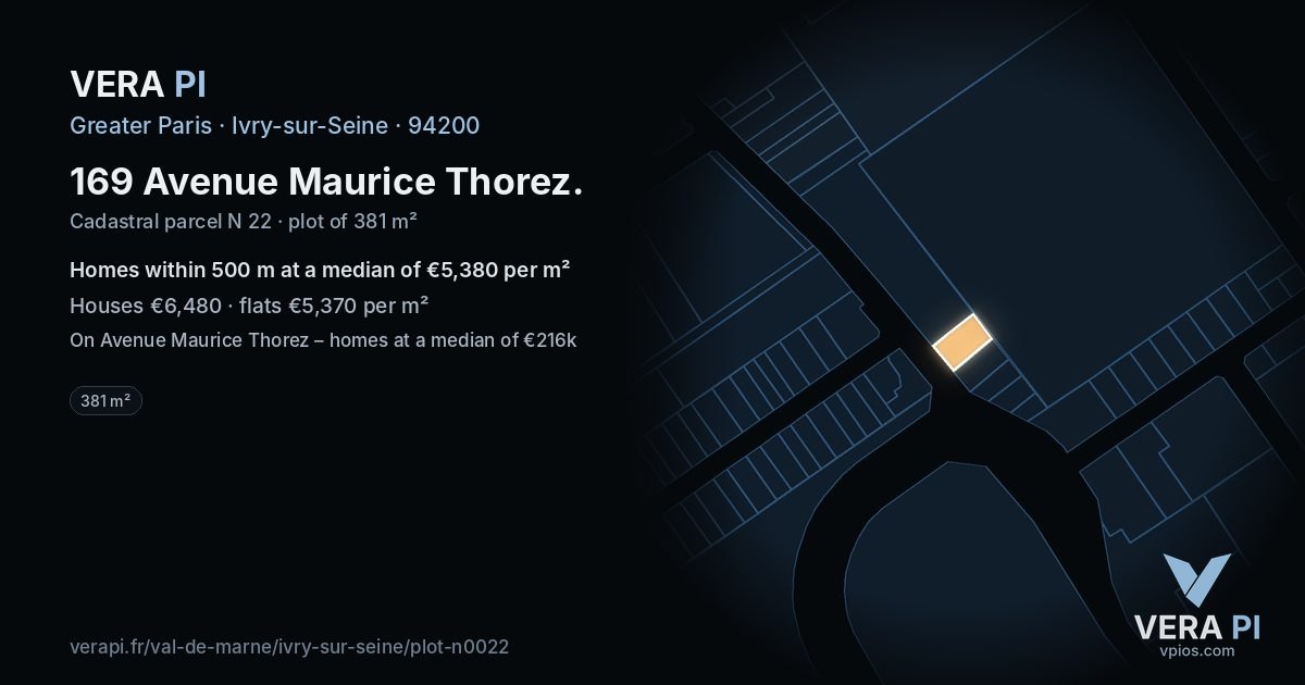 169 Avenue Maurice Thorez, Ivry-sur-Seine at night – the plot lit, the parcels around coloured by the prices near them
