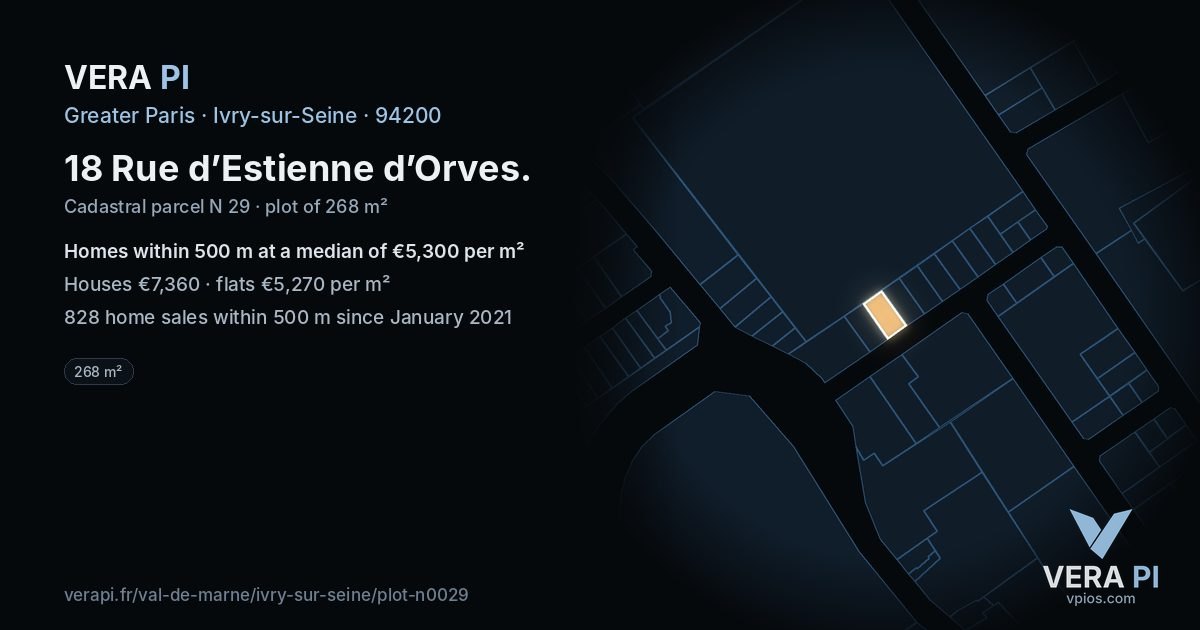 18 Rue d’Estienne d’Orves, Ivry-sur-Seine at night – the plot lit, the parcels around coloured by the prices near them