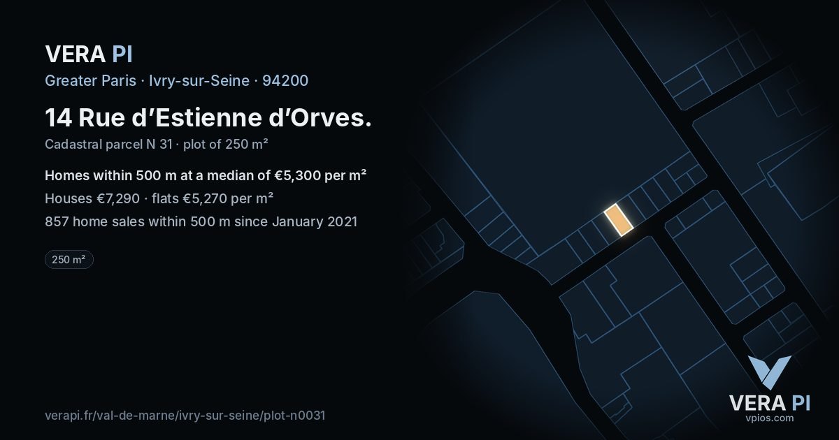 14 Rue d’Estienne d’Orves, Ivry-sur-Seine at night – the plot lit, the parcels around coloured by the prices near them