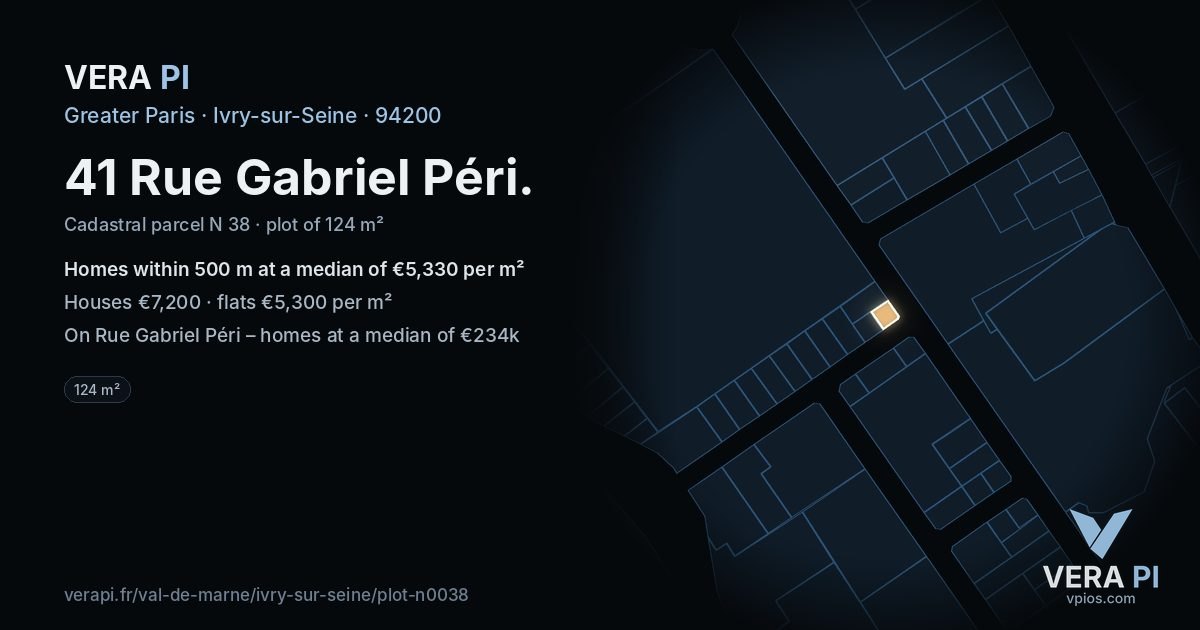 41 Rue Gabriel Péri, Ivry-sur-Seine at night – the plot lit, the parcels around coloured by the prices near them
