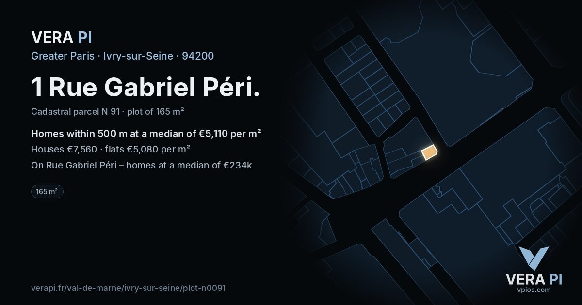 1 Rue Gabriel Péri, Ivry-sur-Seine at night – the plot lit, the parcels around coloured by the prices near them