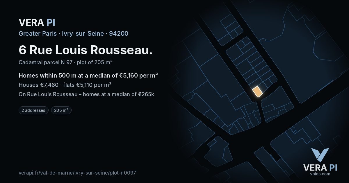 6 Rue Louis Rousseau, Ivry-sur-Seine at night – the plot lit, the parcels around coloured by the prices near them
