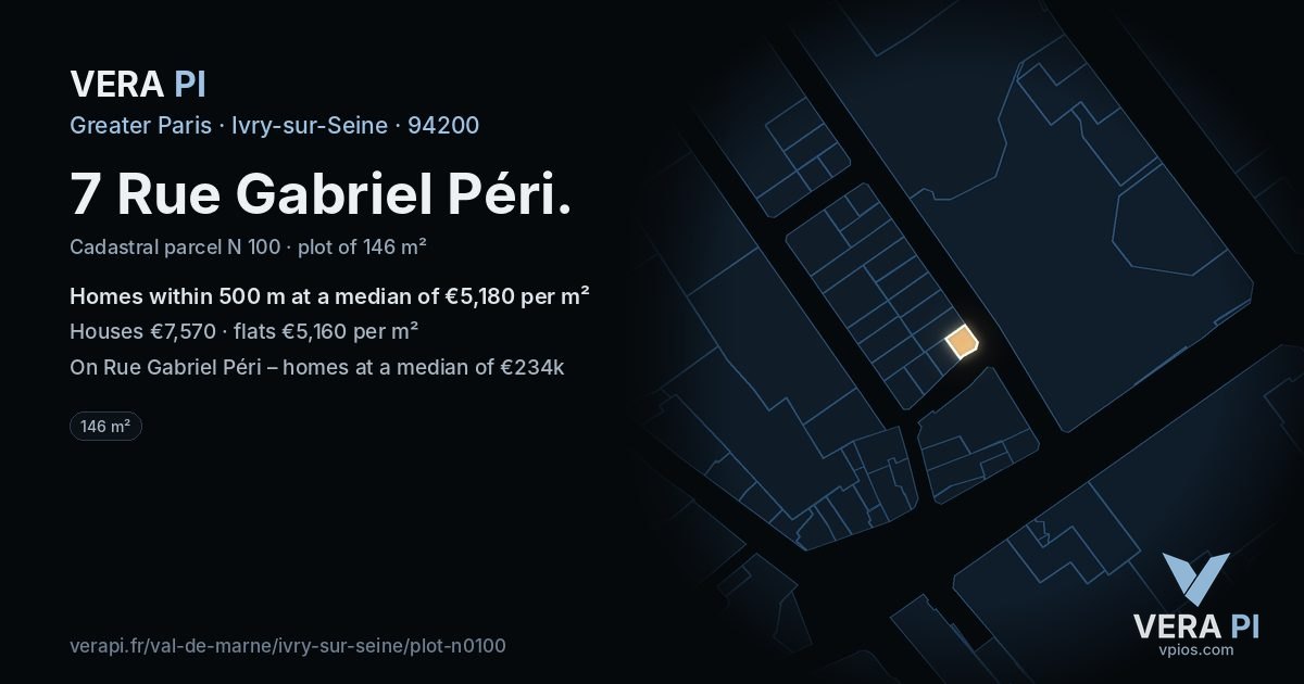 7 Rue Gabriel Péri, Ivry-sur-Seine at night – the plot lit, the parcels around coloured by the prices near them