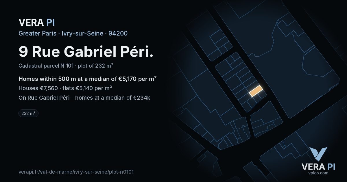 9 Rue Gabriel Péri, Ivry-sur-Seine at night – the plot lit, the parcels around coloured by the prices near them
