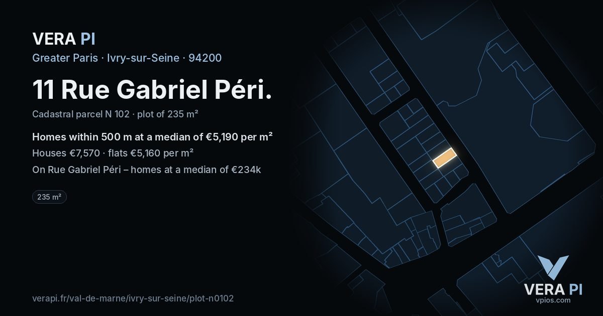 11 Rue Gabriel Péri, Ivry-sur-Seine at night – the plot lit, the parcels around coloured by the prices near them