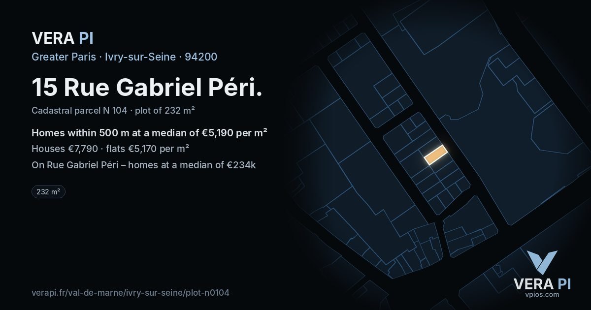 15 Rue Gabriel Péri, Ivry-sur-Seine at night – the plot lit, the parcels around coloured by the prices near them