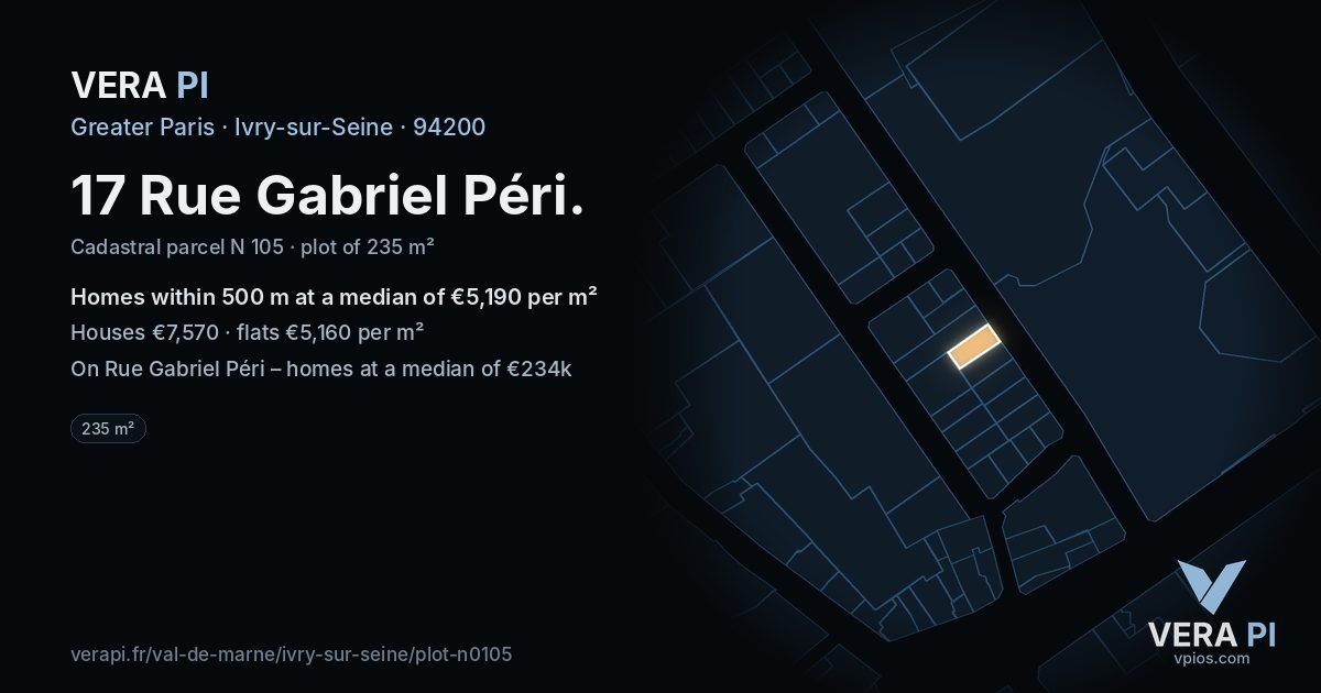 17 Rue Gabriel Péri, Ivry-sur-Seine at night – the plot lit, the parcels around coloured by the prices near them