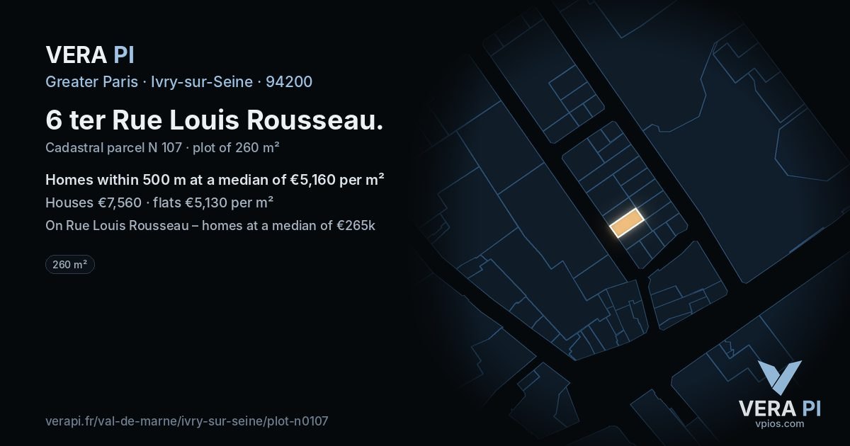 6 ter Rue Louis Rousseau, Ivry-sur-Seine at night – the plot lit, the parcels around coloured by the prices near them