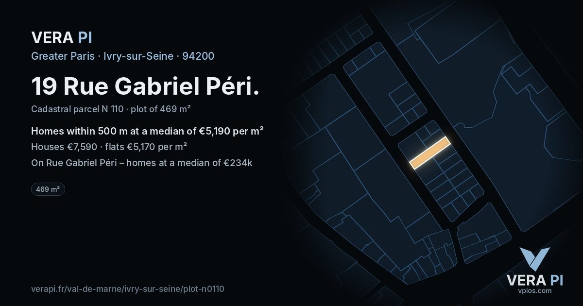 19 Rue Gabriel Péri, Ivry-sur-Seine at night – the plot lit, the parcels around coloured by the prices near them