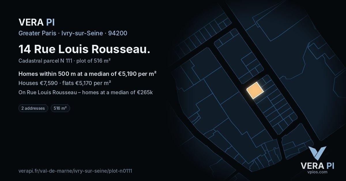 14 Rue Louis Rousseau, Ivry-sur-Seine at night – the plot lit, the parcels around coloured by the prices near them