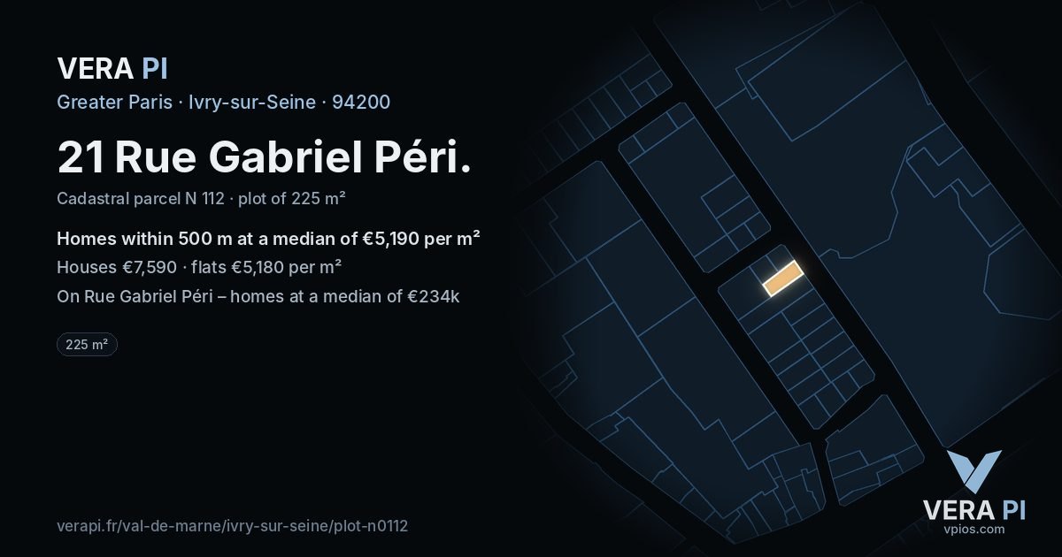 21 Rue Gabriel Péri, Ivry-sur-Seine at night – the plot lit, the parcels around coloured by the prices near them
