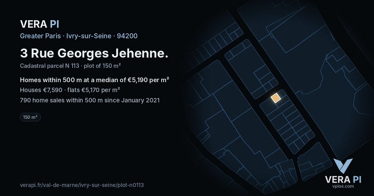3 Rue Georges Jehenne, Ivry-sur-Seine at night – the plot lit, the parcels around coloured by the prices near them