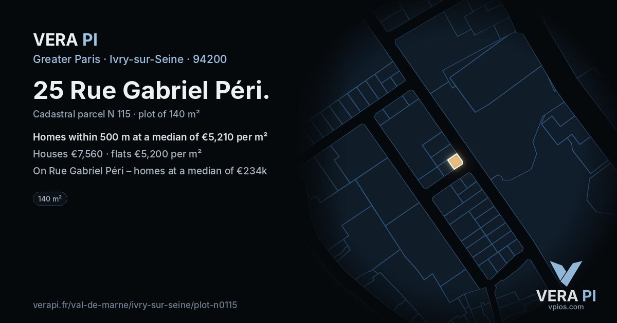 25 Rue Gabriel Péri, Ivry-sur-Seine at night – the plot lit, the parcels around coloured by the prices near them