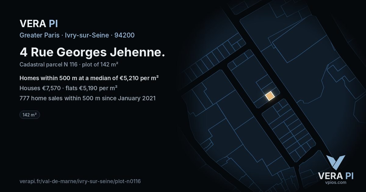 4 Rue Georges Jehenne, Ivry-sur-Seine at night – the plot lit, the parcels around coloured by the prices near them