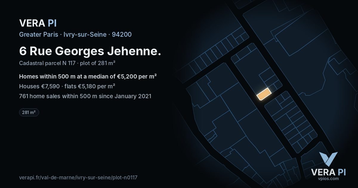 6 Rue Georges Jehenne, Ivry-sur-Seine at night – the plot lit, the parcels around coloured by the prices near them