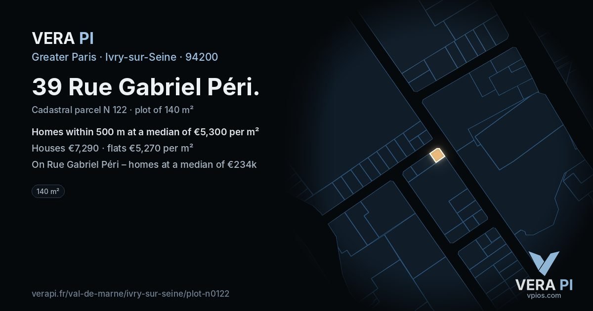 39 Rue Gabriel Péri, Ivry-sur-Seine at night – the plot lit, the parcels around coloured by the prices near them