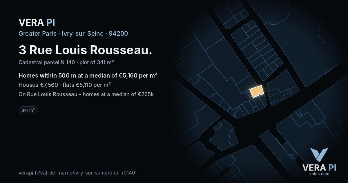 3 Rue Louis Rousseau, Ivry-sur-Seine at night – the plot lit, the parcels around coloured by the prices near them