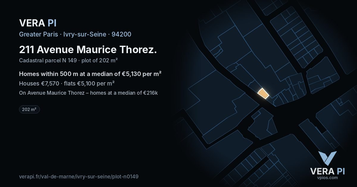 211 Avenue Maurice Thorez, Ivry-sur-Seine at night – the plot lit, the parcels around coloured by the prices near them