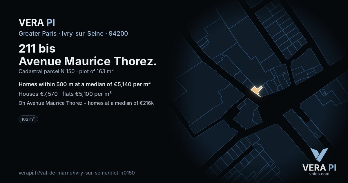 211 bis Avenue Maurice Thorez, Ivry-sur-Seine at night – the plot lit, the parcels around coloured by the prices near them