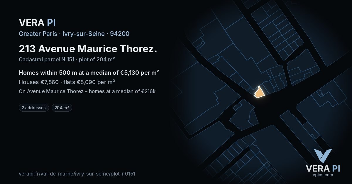 213 Avenue Maurice Thorez, Ivry-sur-Seine at night – the plot lit, the parcels around coloured by the prices near them