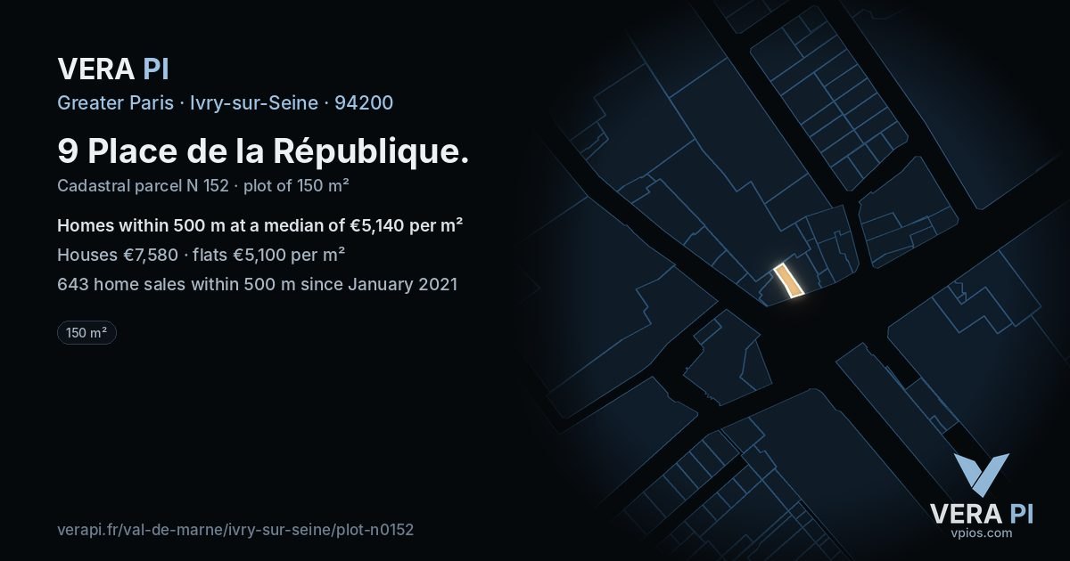 9 Place de la République, Ivry-sur-Seine at night – the plot lit, the parcels around coloured by the prices near them