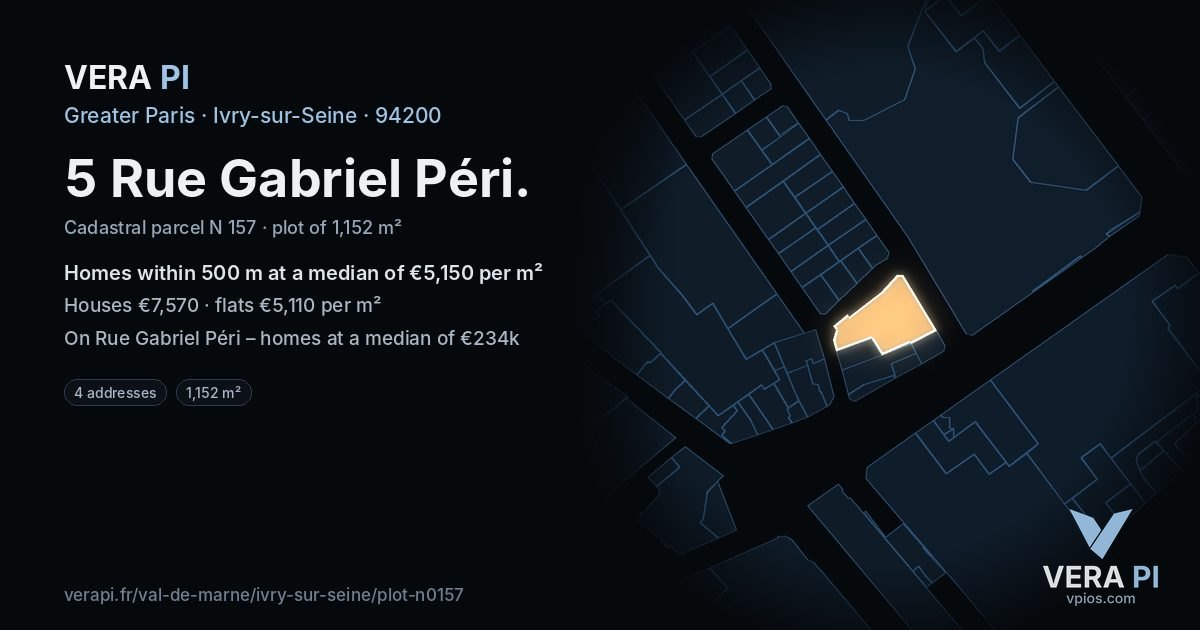 5 Rue Gabriel Péri, Ivry-sur-Seine at night – the plot lit, the parcels around coloured by the prices near them
