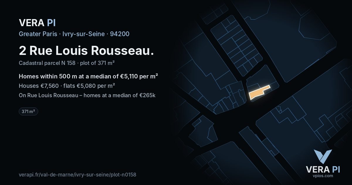 2 Rue Louis Rousseau, Ivry-sur-Seine at night – the plot lit, the parcels around coloured by the prices near them