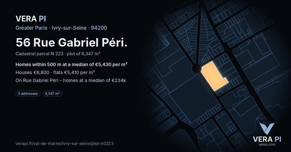 56 Rue Gabriel Péri, Ivry-sur-Seine at night – the plot lit, the parcels around coloured by the prices near them