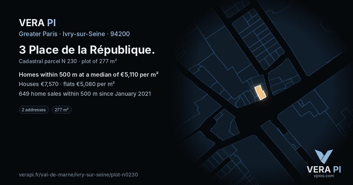3 Place de la République, Ivry-sur-Seine at night – the plot lit, the parcels around coloured by the prices near them