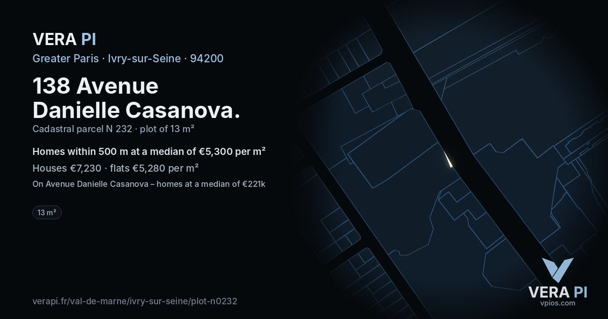 138 Avenue Danielle Casanova, Ivry-sur-Seine at night – the plot lit, the parcels around coloured by the prices near them