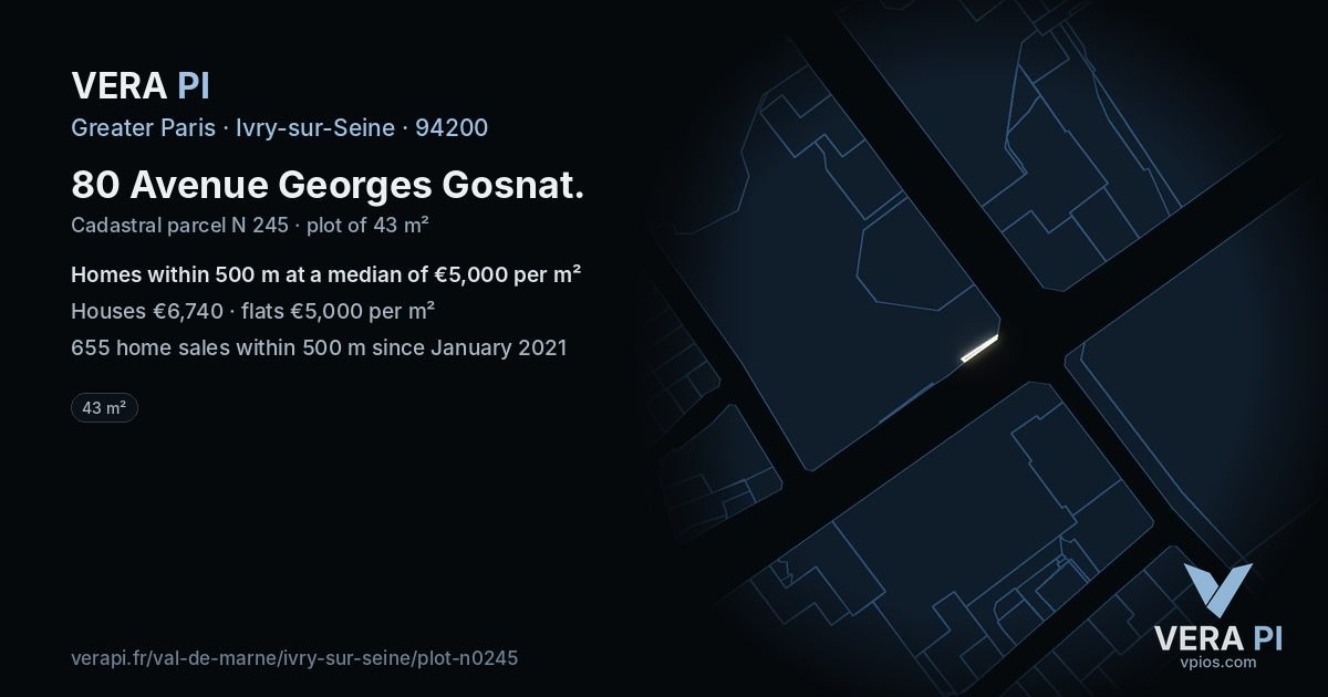 80 Avenue Georges Gosnat, Ivry-sur-Seine at night – the plot lit, the parcels around coloured by the prices near them