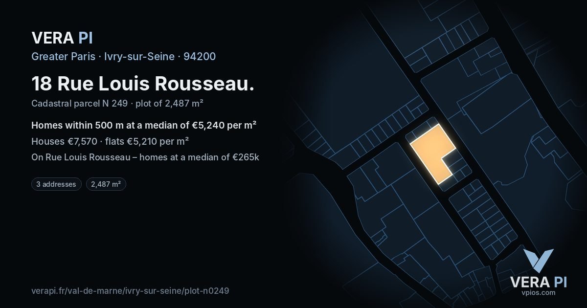 18 Rue Louis Rousseau, Ivry-sur-Seine at night – the plot lit, the parcels around coloured by the prices near them