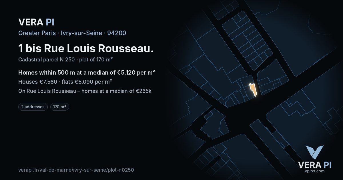 1 bis Rue Louis Rousseau, Ivry-sur-Seine at night – the plot lit, the parcels around coloured by the prices near them