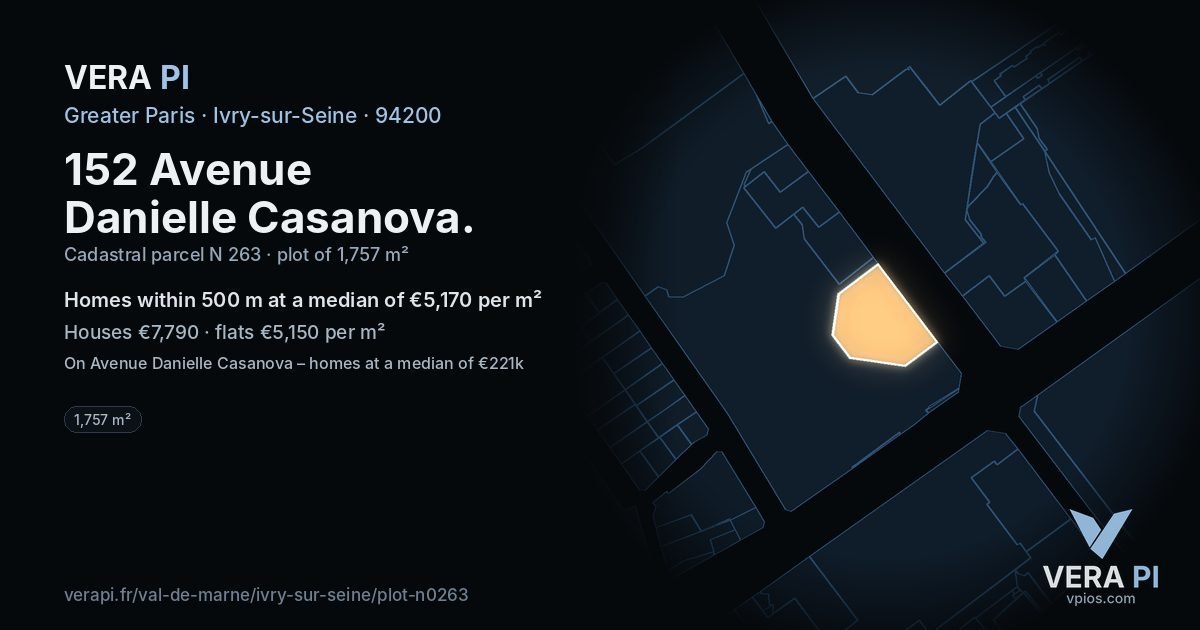 152 Avenue Danielle Casanova, Ivry-sur-Seine at night – the plot lit, the parcels around coloured by the prices near them