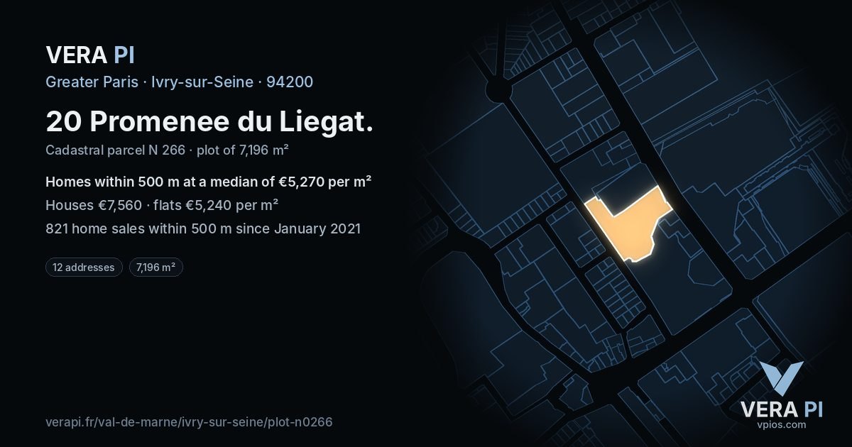 20 Promenee du Liegat, Ivry-sur-Seine at night – the plot lit, the parcels around coloured by the prices near them