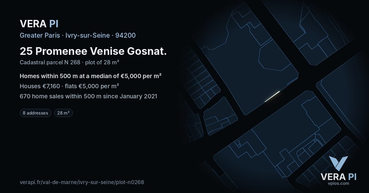 25 Promenee Venise Gosnat, Ivry-sur-Seine at night – the plot lit, the parcels around coloured by the prices near them